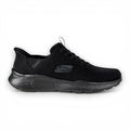 Black athletic shoe on a light gray background