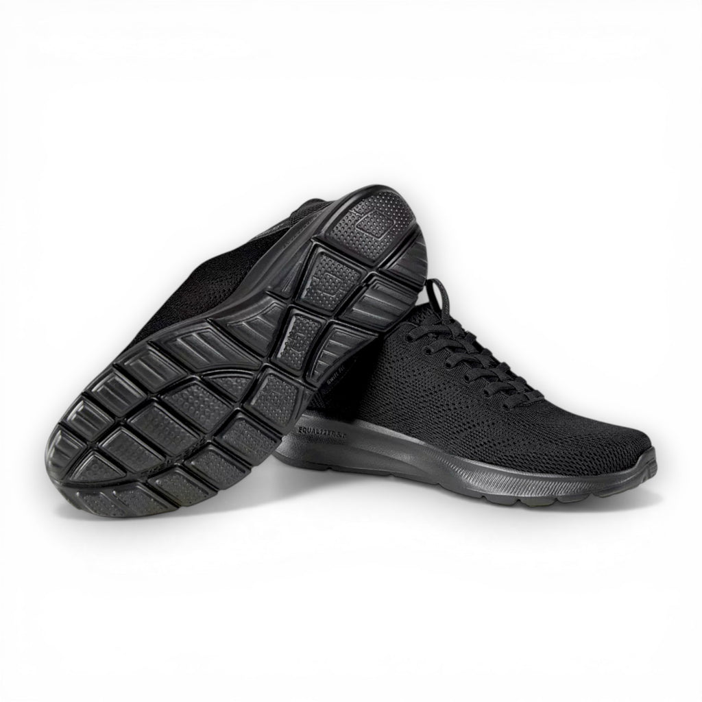 Black athletic shoes on a white background