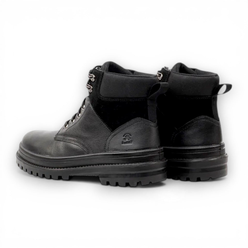 Black leather boots on a white background