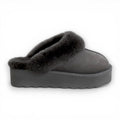 Gray slipper with fuzzy texture on a white background