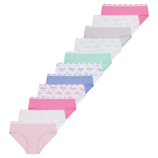 Puma Girls' Cotton Blend Bikini Underwear 11-Pack