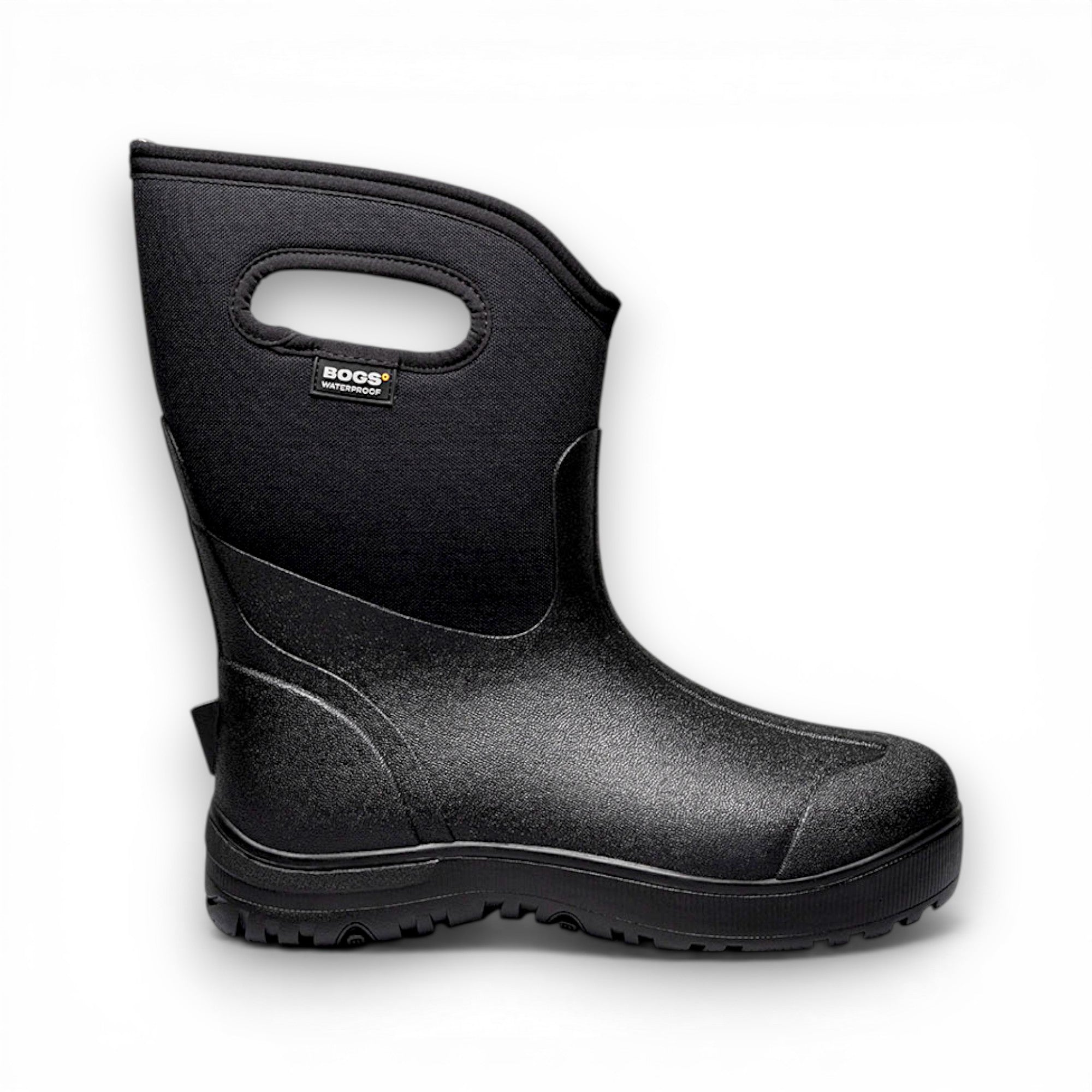 Black Bogs boot on a white background