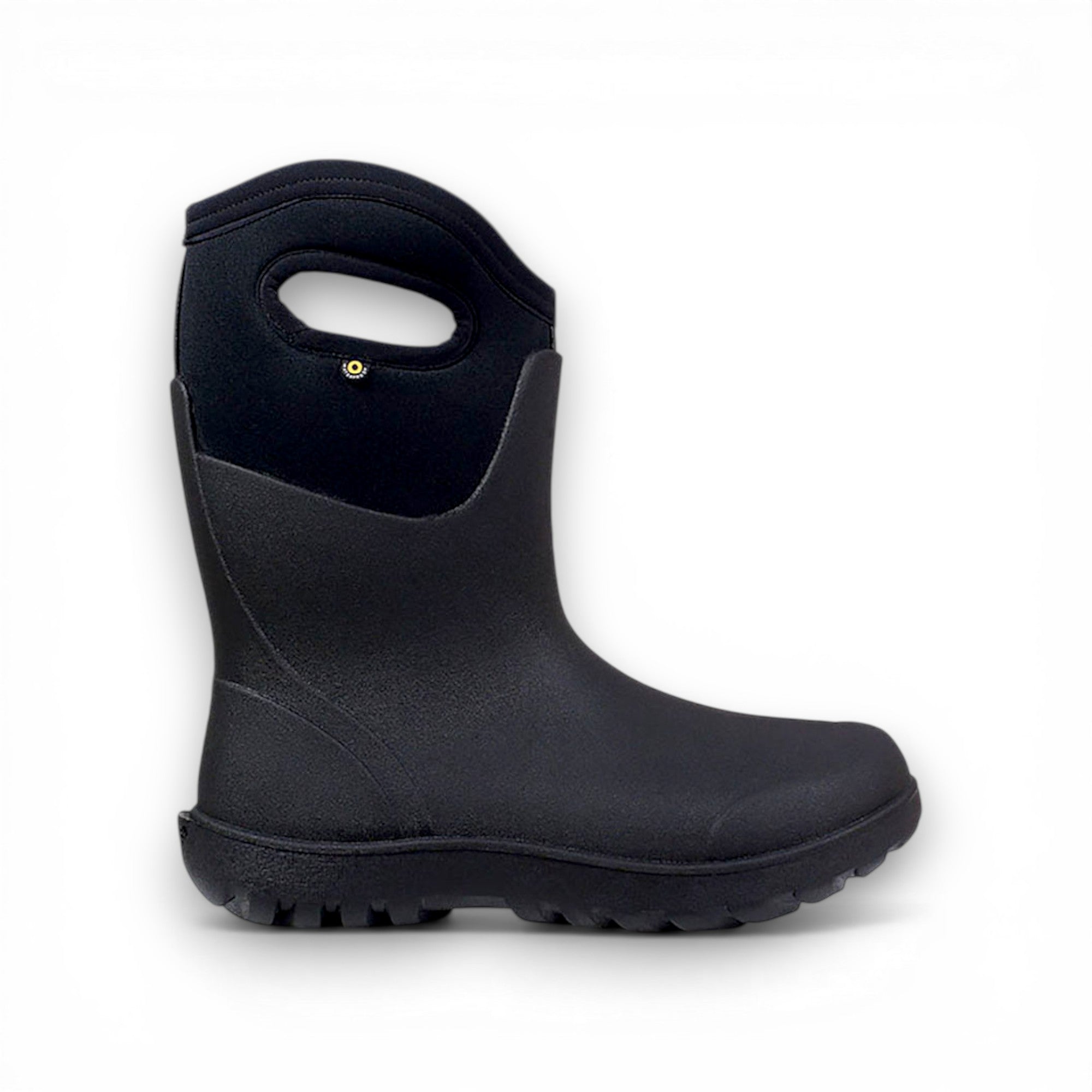 Black rubber boot on a white background