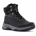 Black and gray hiking boot with brand logo on a white background