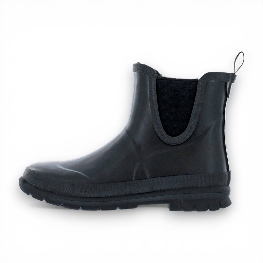 Black rubber boot on a white background