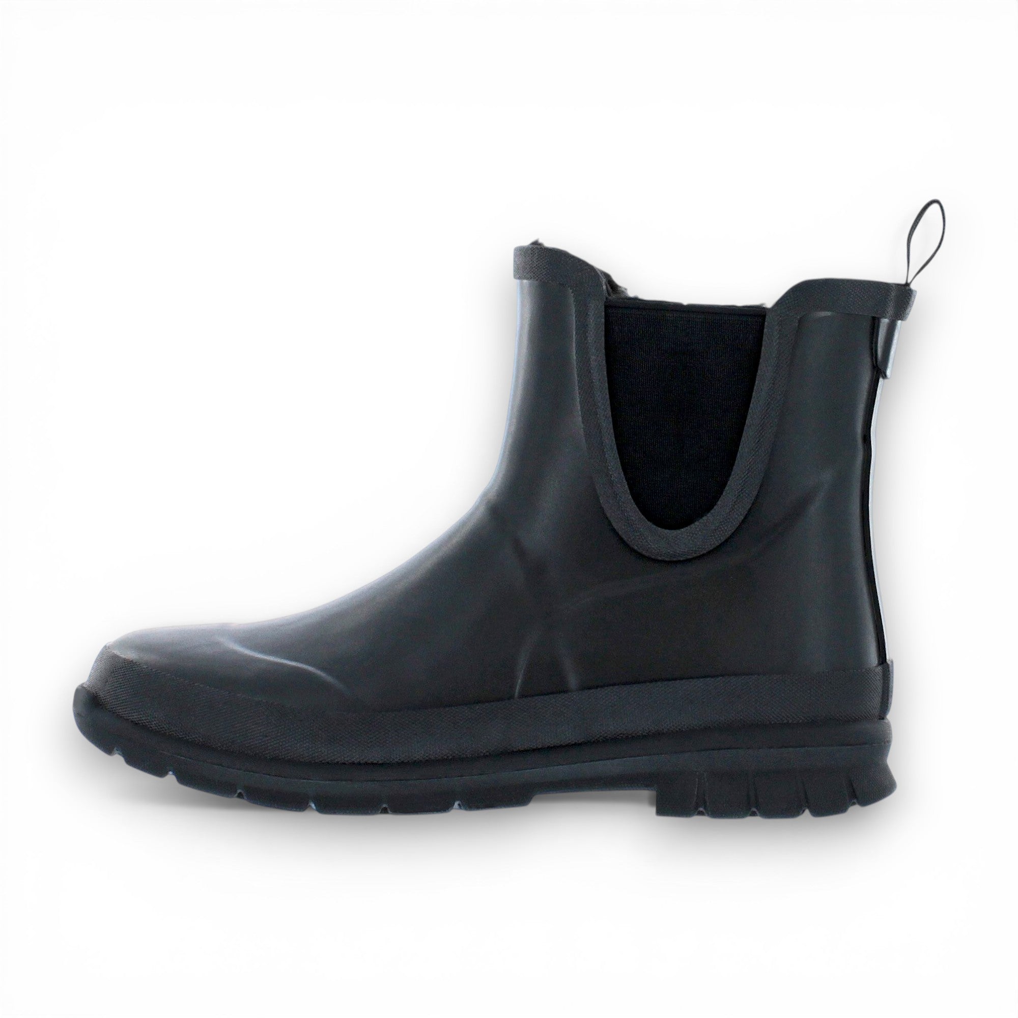 Black rubber boot on a white background